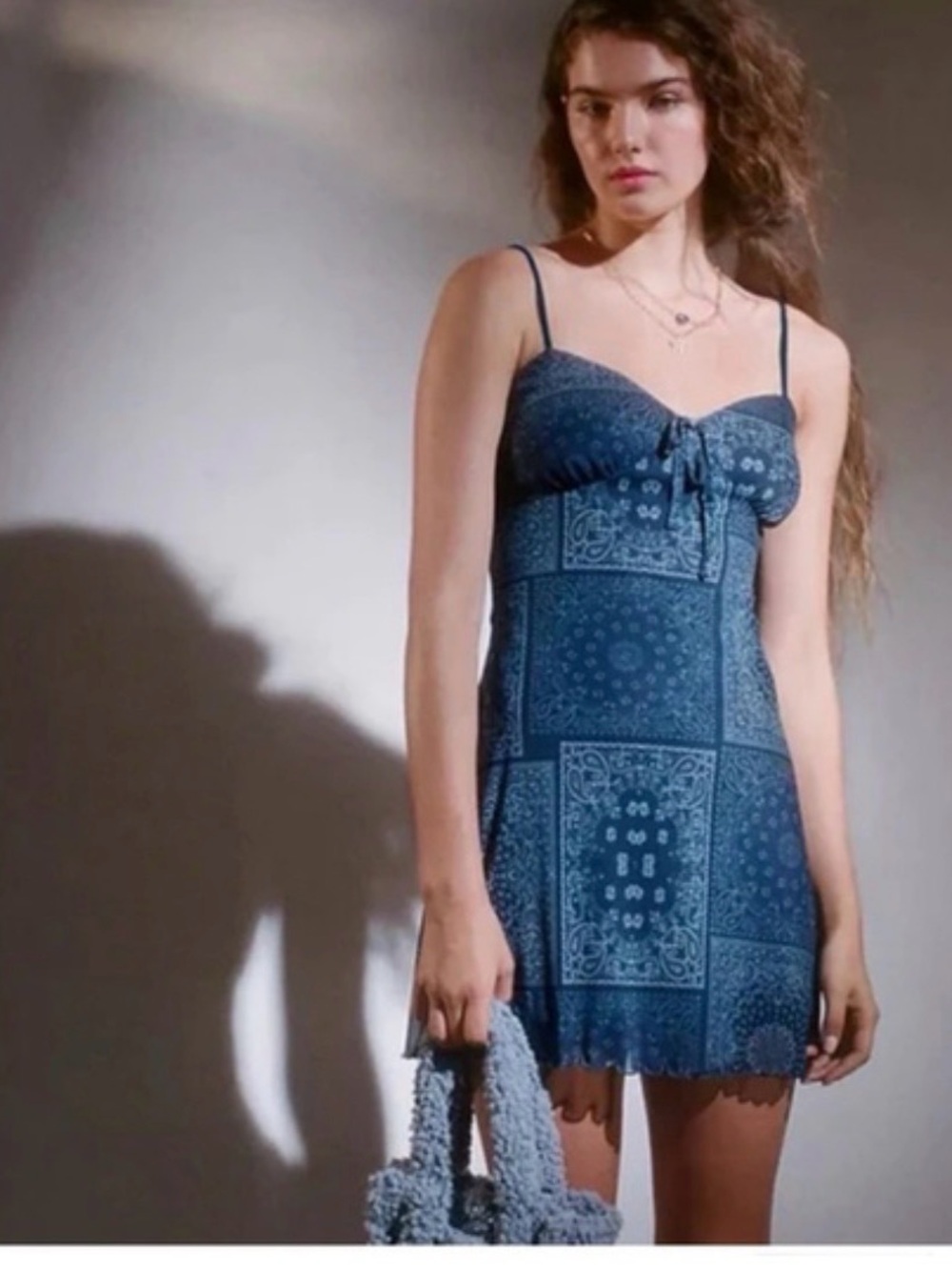 Urban Outfitters Navy Blue Bandana Print Mini Slip Dress